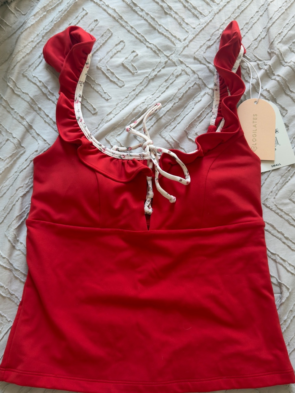 Blogilates Red Ruffle-Trim Tank Top